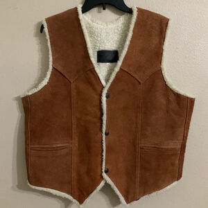 VTG Western Suede Sherpa Lined Vest Western Cowboy Hippie Size 44